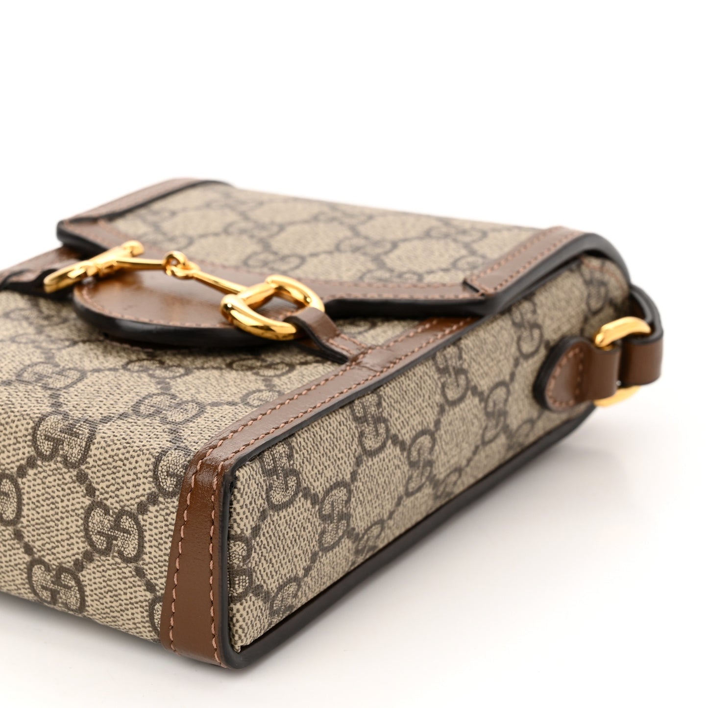 GG Supreme Monogram Mini Horsebit 1955 Crossbody Bag Beige Brown Sugar