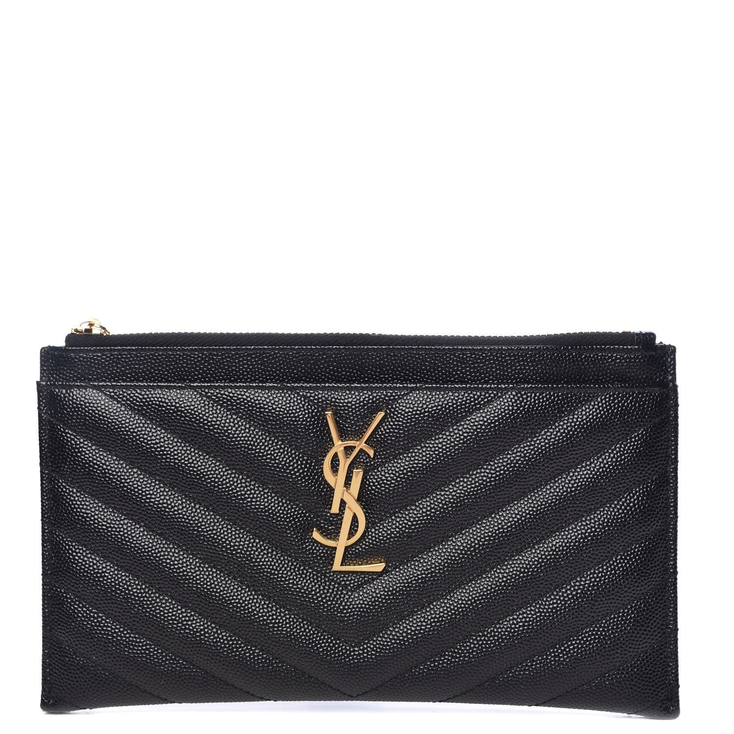 Saint Laurent Grain De Poudre Chevron Monogram Bill Pouch Black 1 of 8