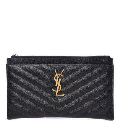Saint Laurent Grain De Poudre Chevron Monogram Bill Pouch Black 1 of 8