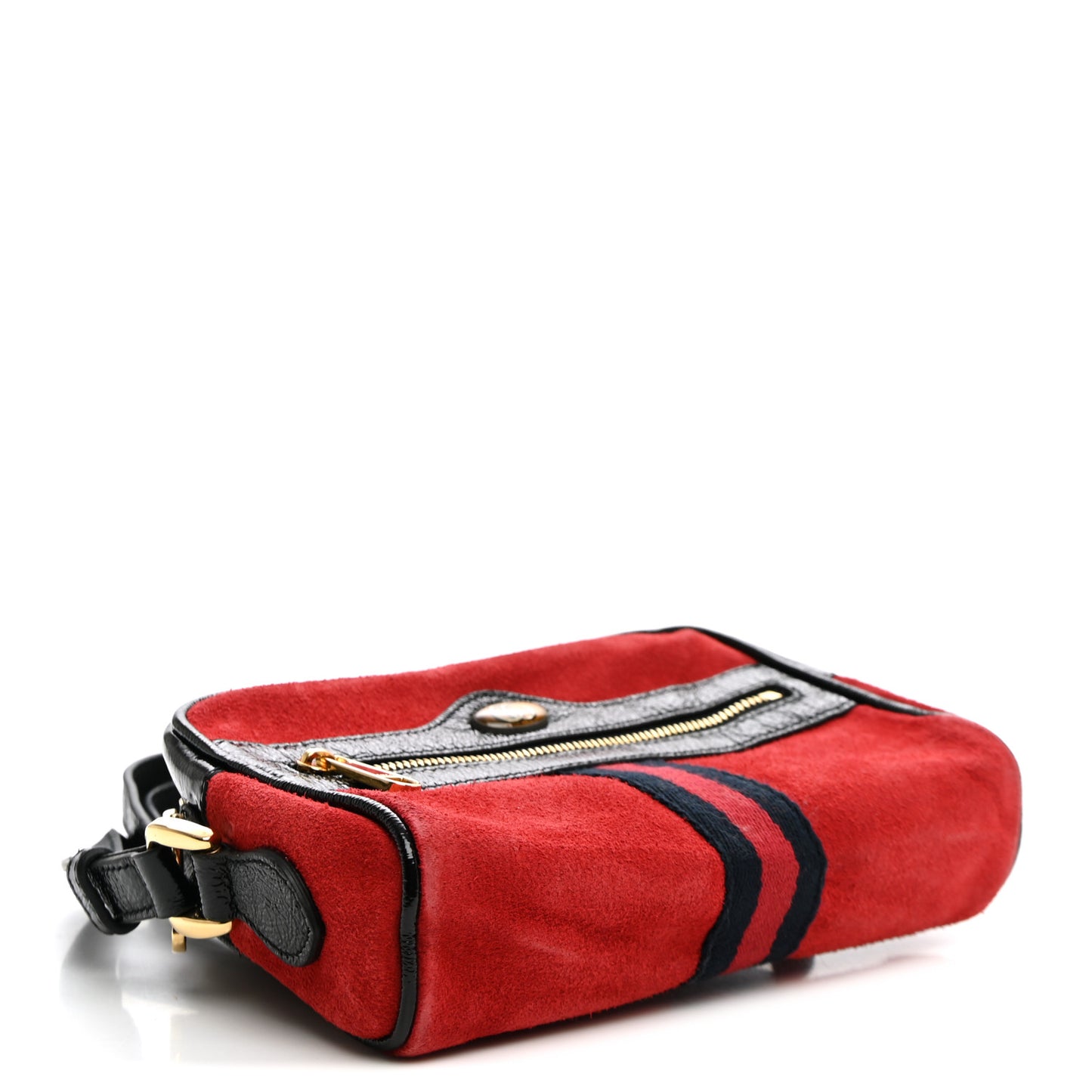 Suede Patent Web Mini Ophidia Shoulder Bag Hibiscus Red Black