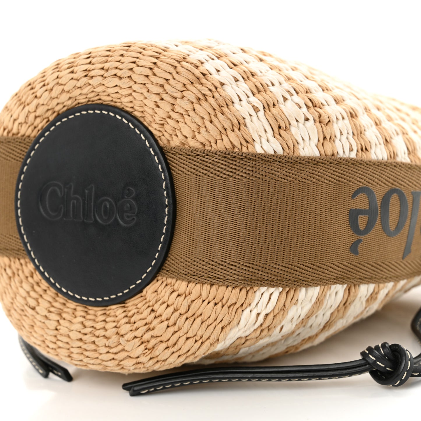 Raffia Calfskin Small Woody Striped Basket Bag Grove Brown