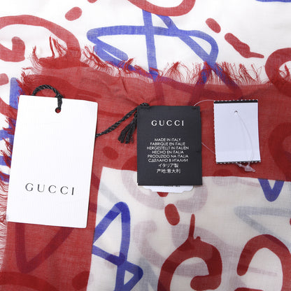 Gucci Modal Silk GucciGhost Print Shawl Red Multicolor 2 of 4