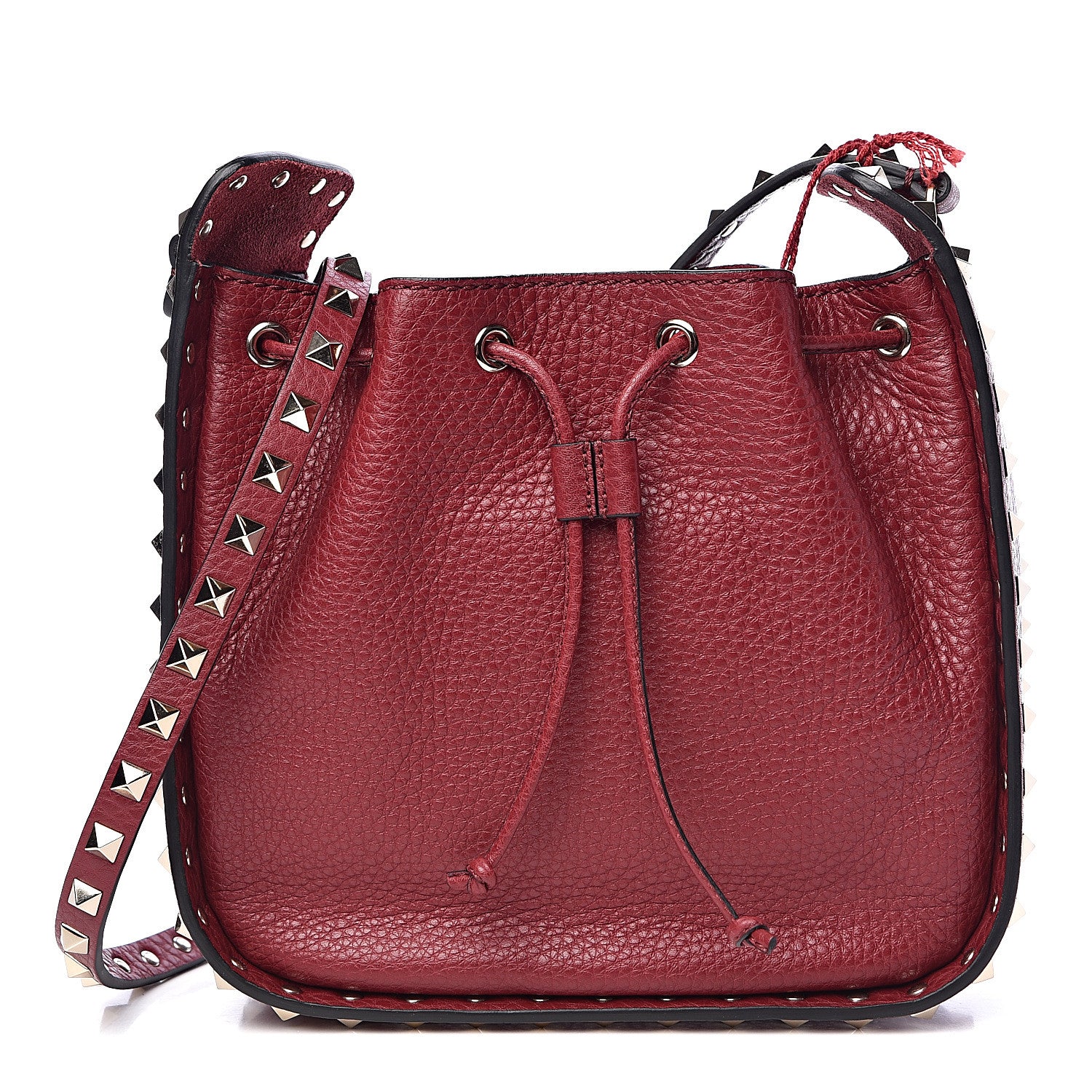 Valentino Garavani Grained Calfskin Rockstud Bucket Bag Rubino 1 of 9