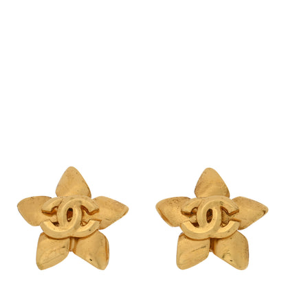 Chanel Metal Flower CC Clip On Earrings Gold 1 of 5