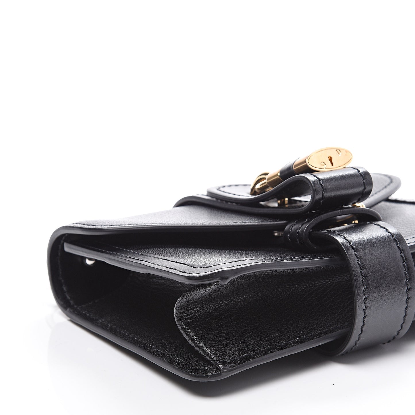 Shiny Goatskin Calfskin Aby Chain Shoulder Bag Black