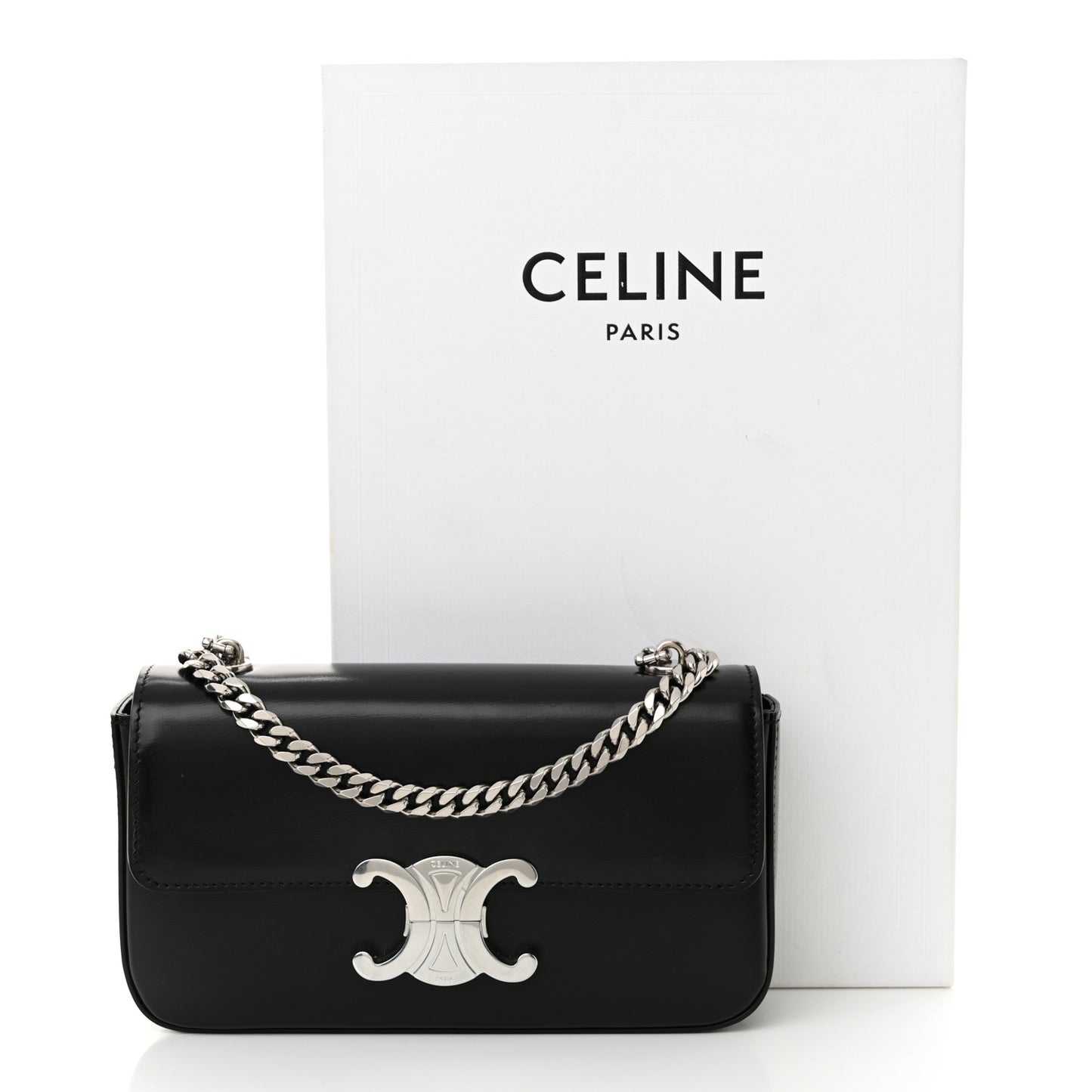 Shiny Calfskin Triomphe Chain Shoulder Bag Black