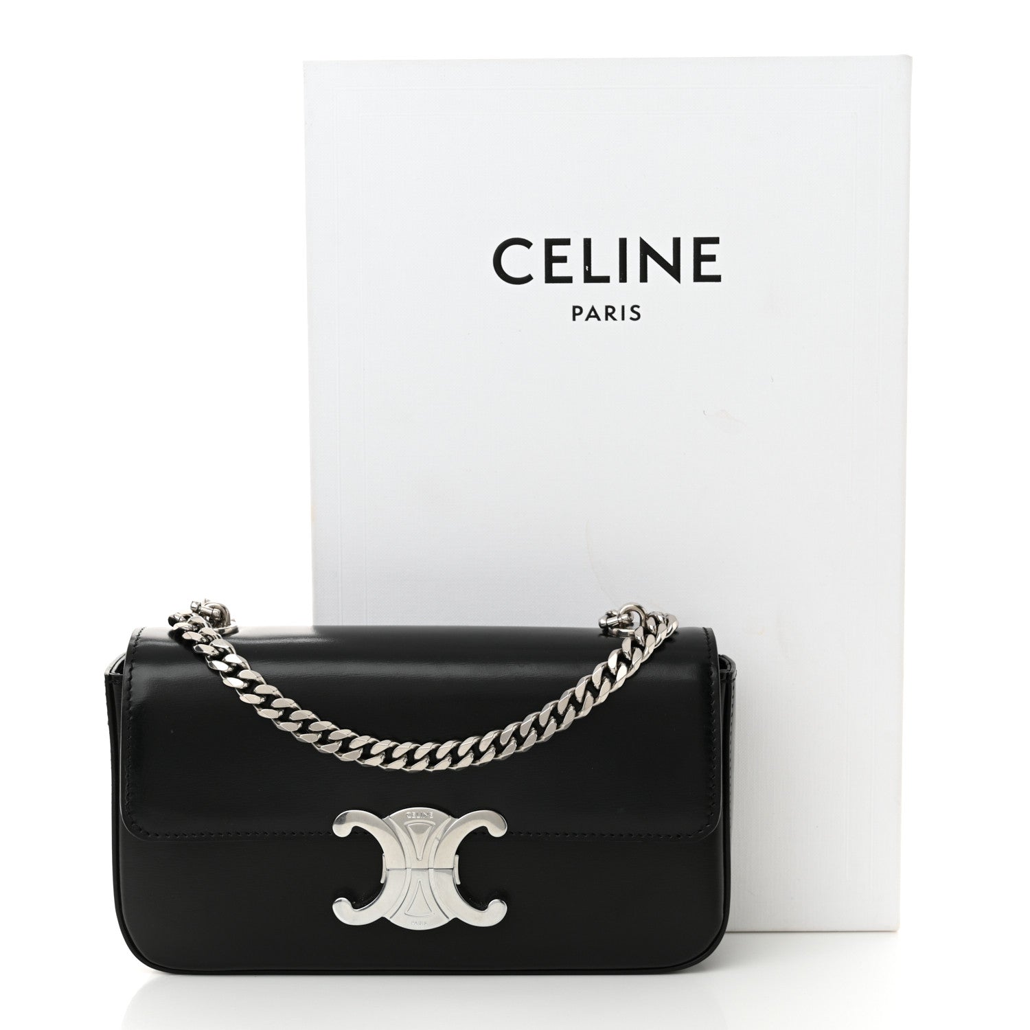 Celine Shiny Calfskin Triomphe Chain Shoulder Bag Black 12 of 12