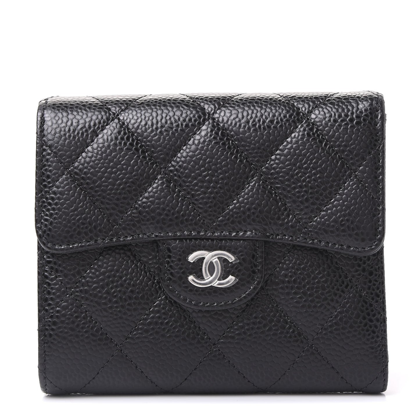 Caviar Quilted Compact Flap Wallet Black