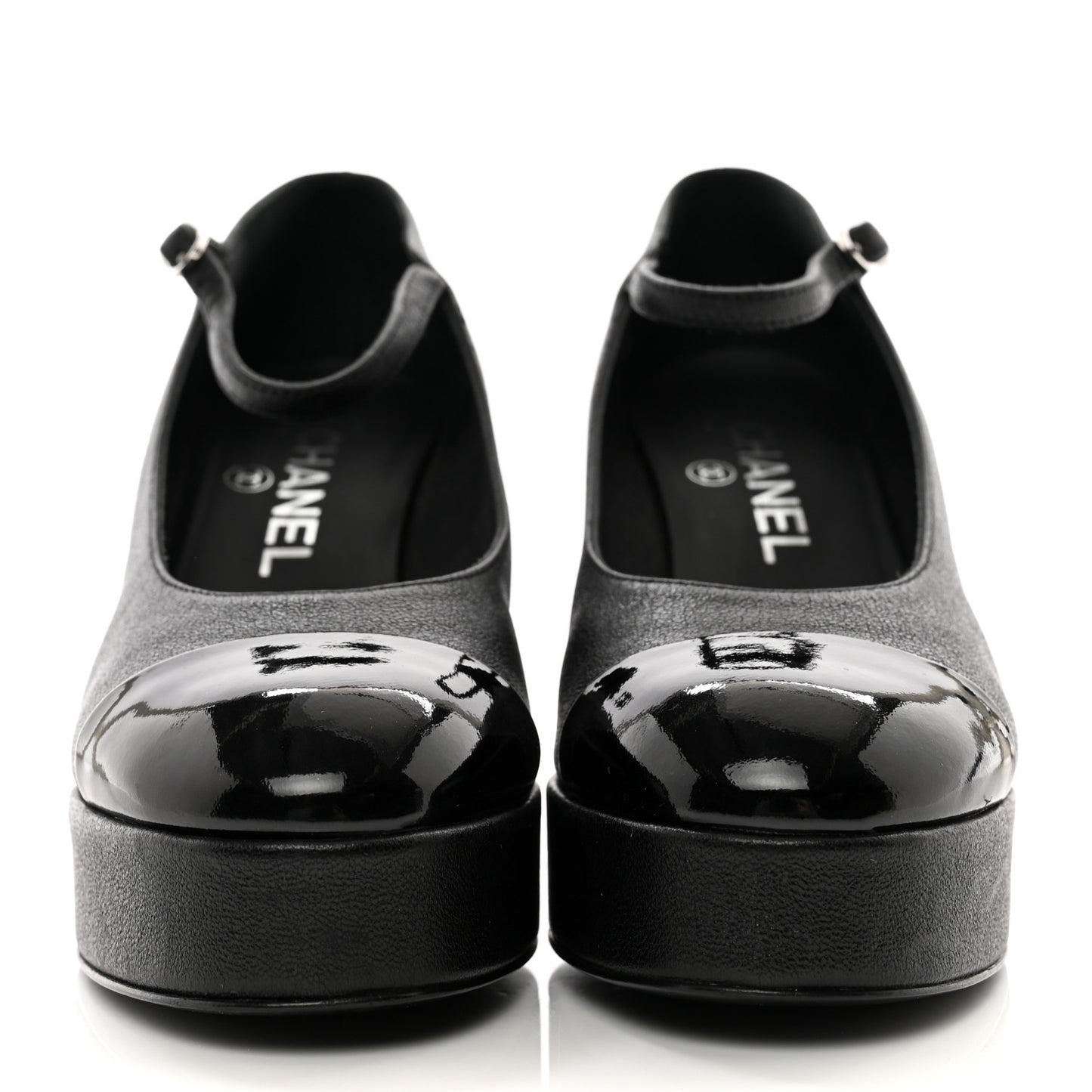 Lambskin Patent Cap Toe Mary Jane Platform Pumps 35 Black