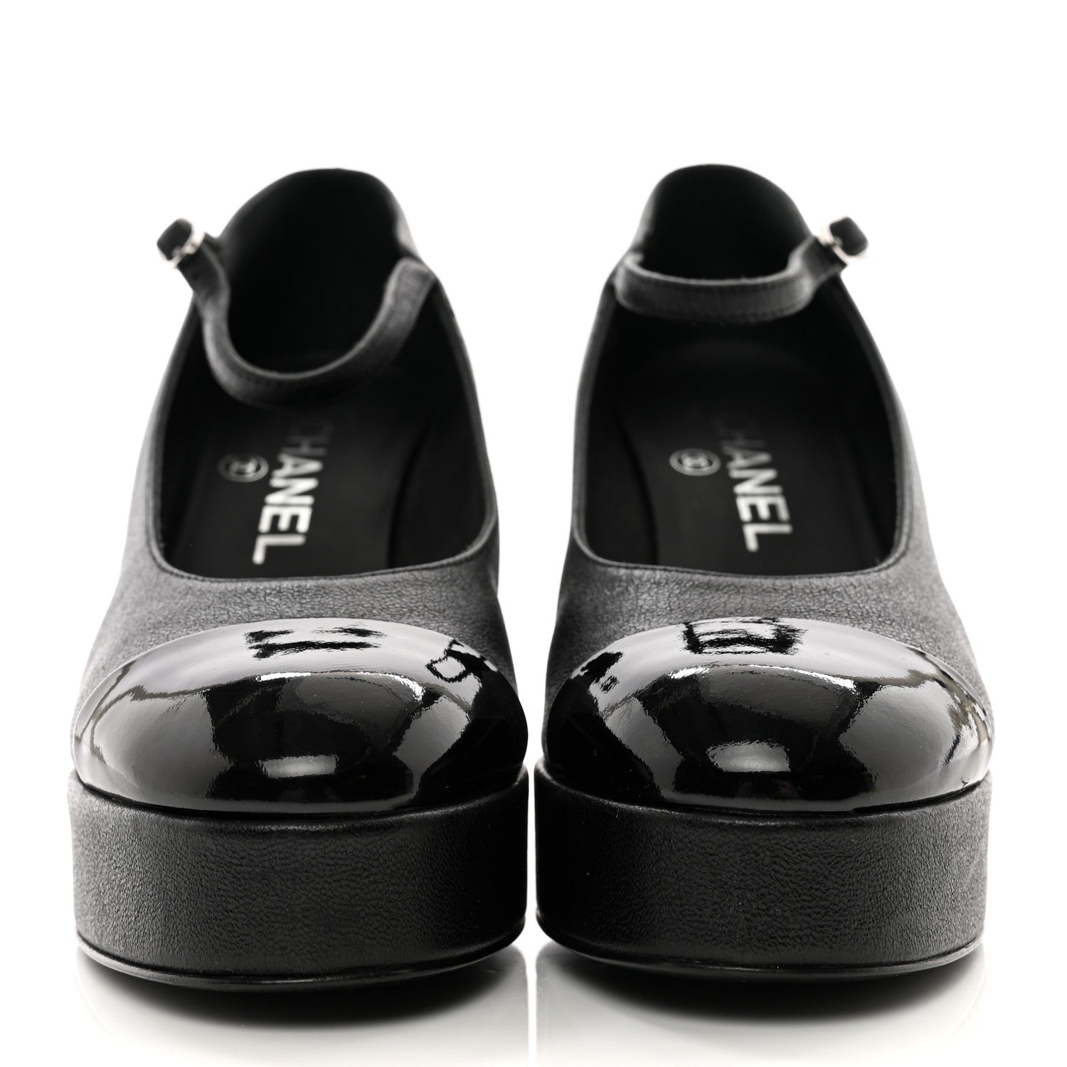 Chanel Lambskin Patent Cap Toe Mary Jane Platform Pumps 35 Black 2 of 10