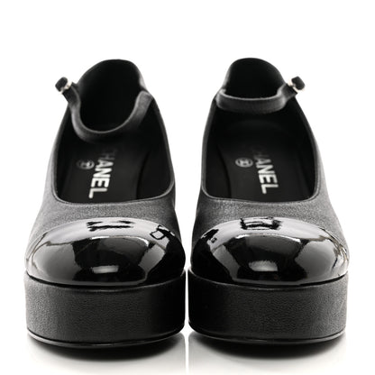 Chanel Lambskin Patent Cap Toe Mary Jane Platform Pumps 35 Black 2 of 10