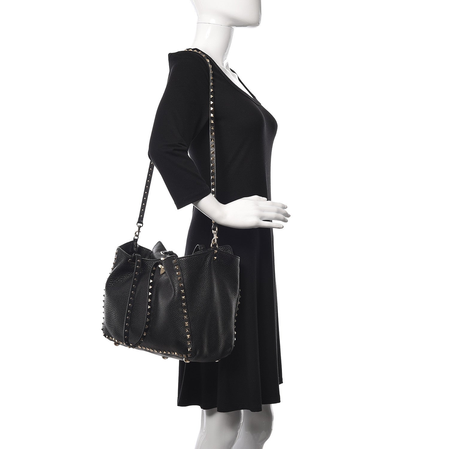 Valentino Garavani Pebbled Calfskin Medium Rockstud Tote Black 2 of 23