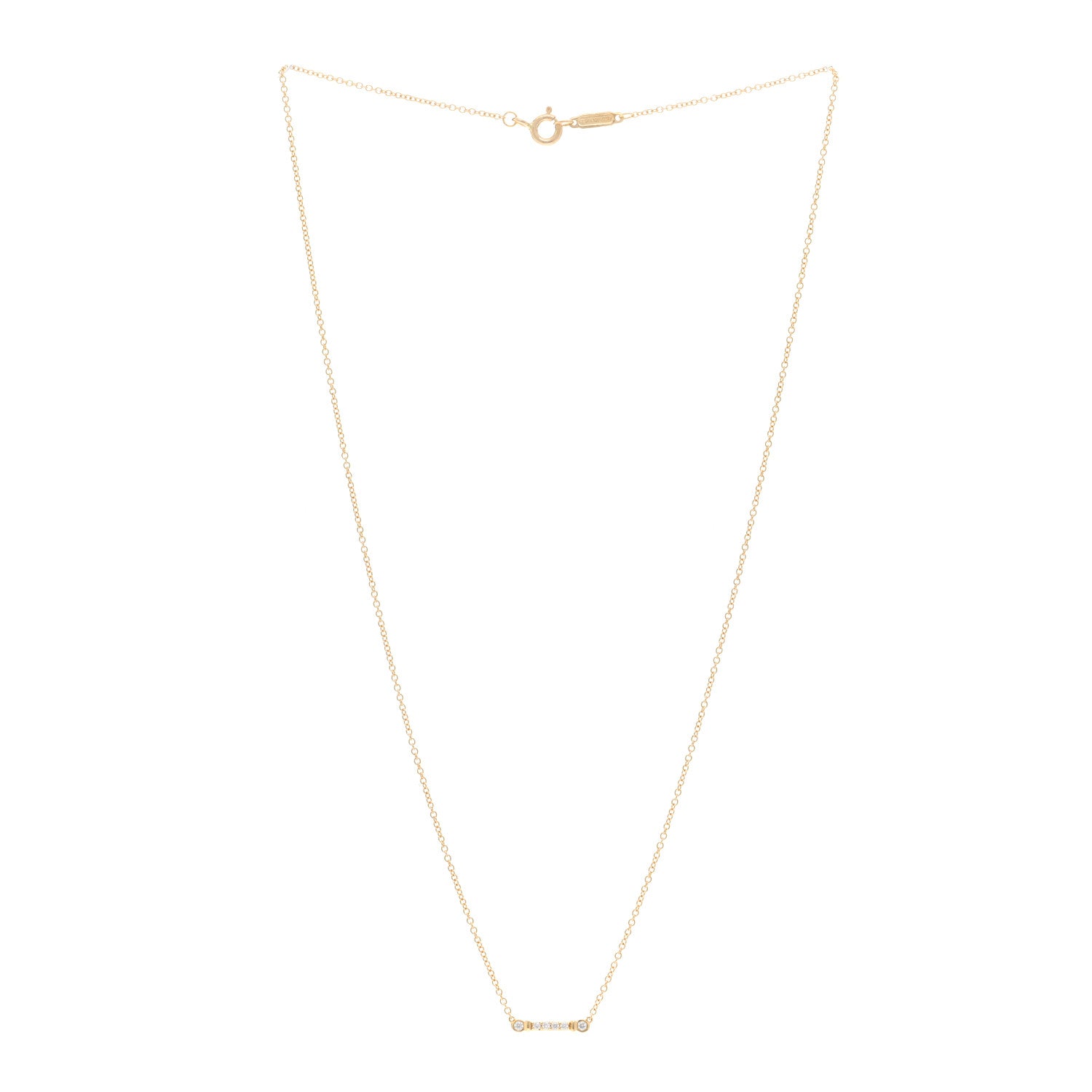 Tiffany 18K Yellow Gold Diamond Fleur de Lis Key Bar Pendant Necklace 3 of 5