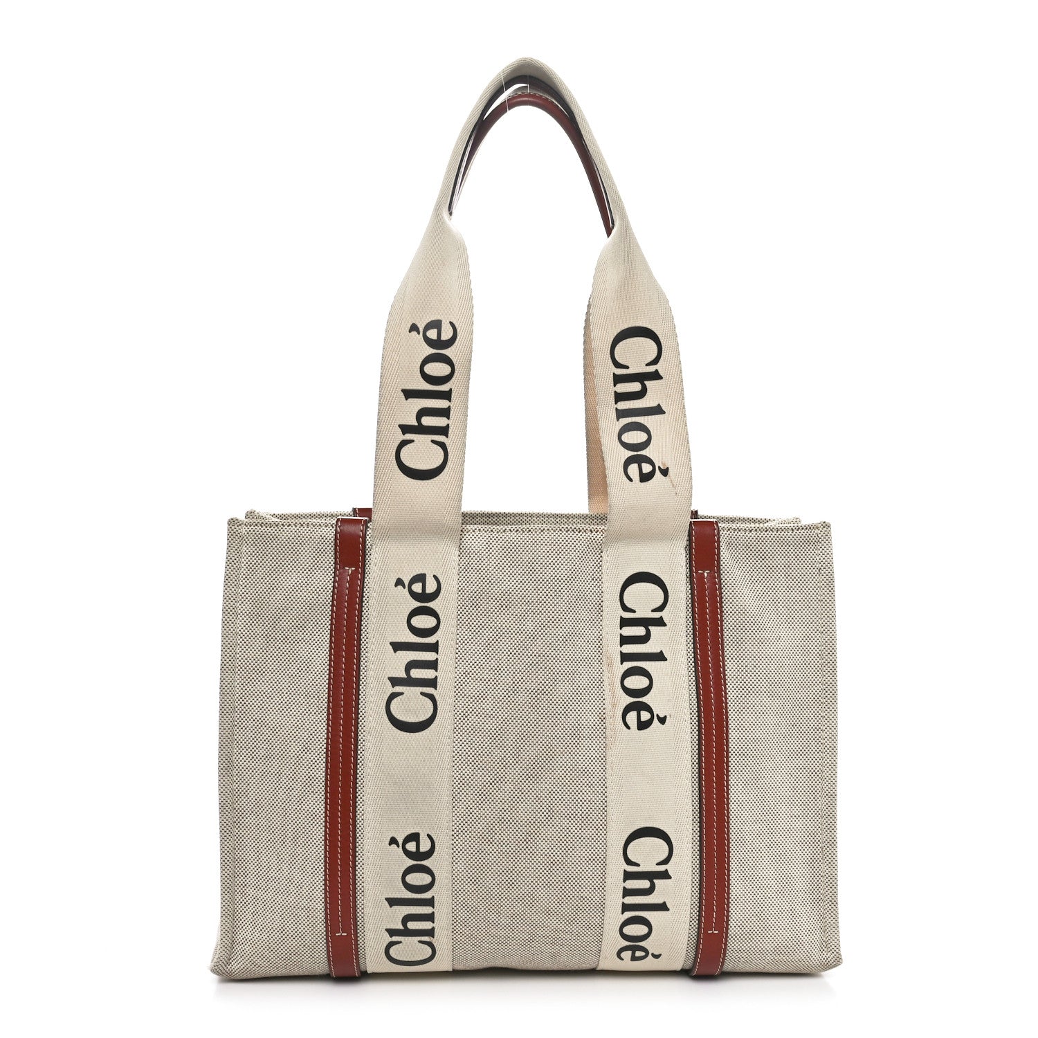 Chloe Linen Calfskin Medium Woody Ribbon Tote White Brown 1 of 9