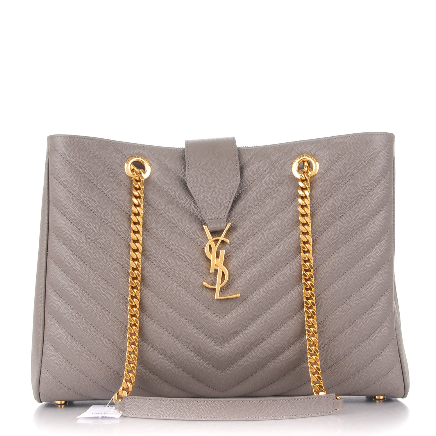 Saint Laurent Grain De Poudre Matelasse Chevron Monogram Shopping Bag Fog 1 of 7