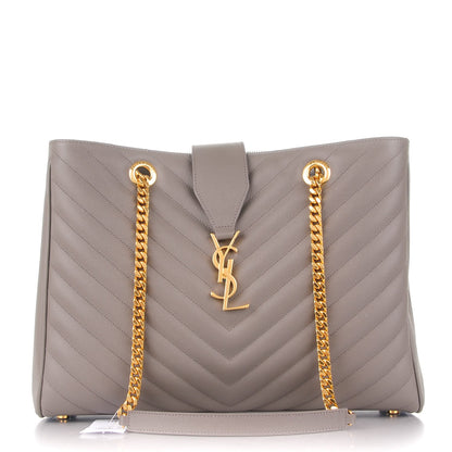 Saint Laurent Grain De Poudre Matelasse Chevron Monogram Shopping Bag Fog 1 of 7