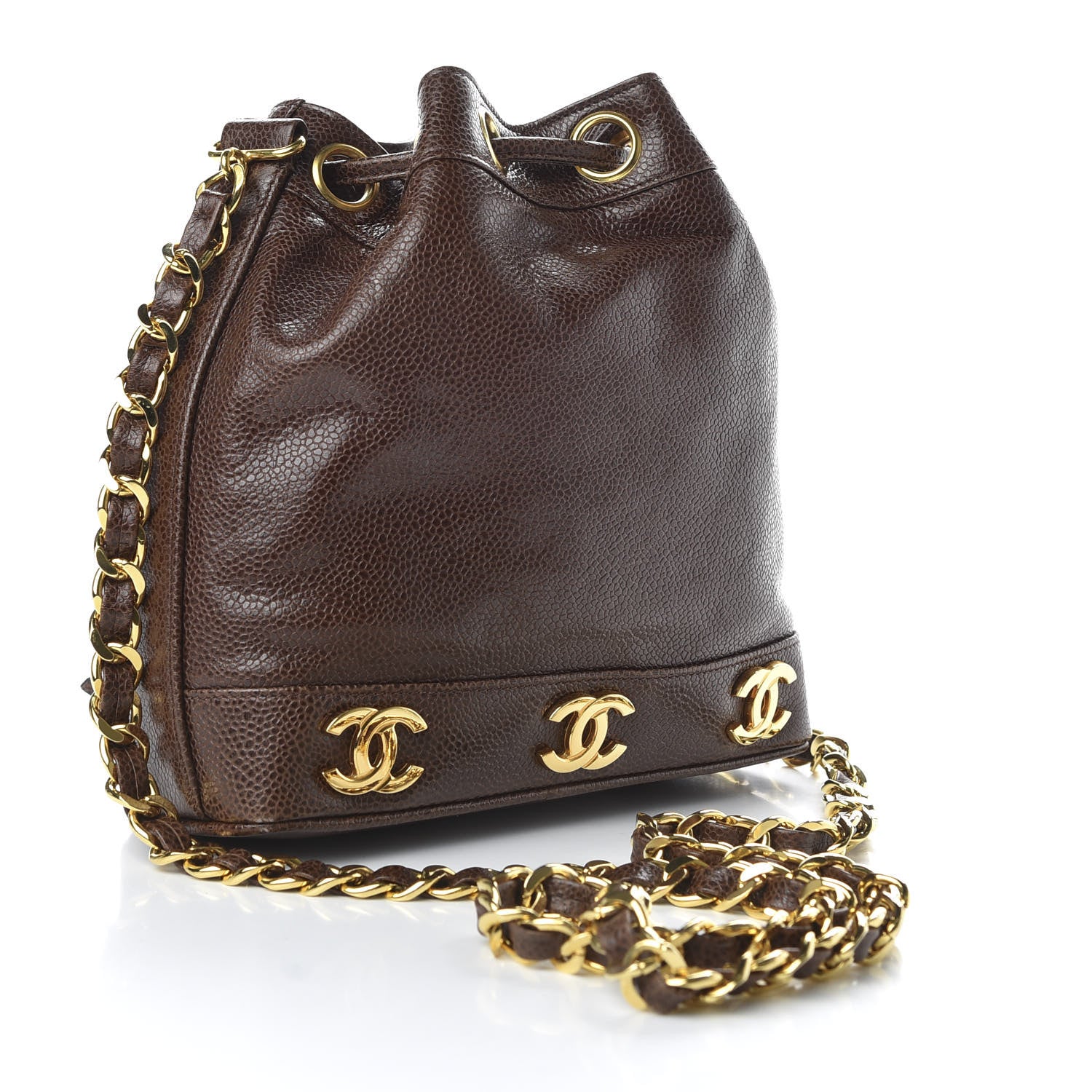 Chanel Caviar Drawstring Bucket Bag Brown 4 of 13