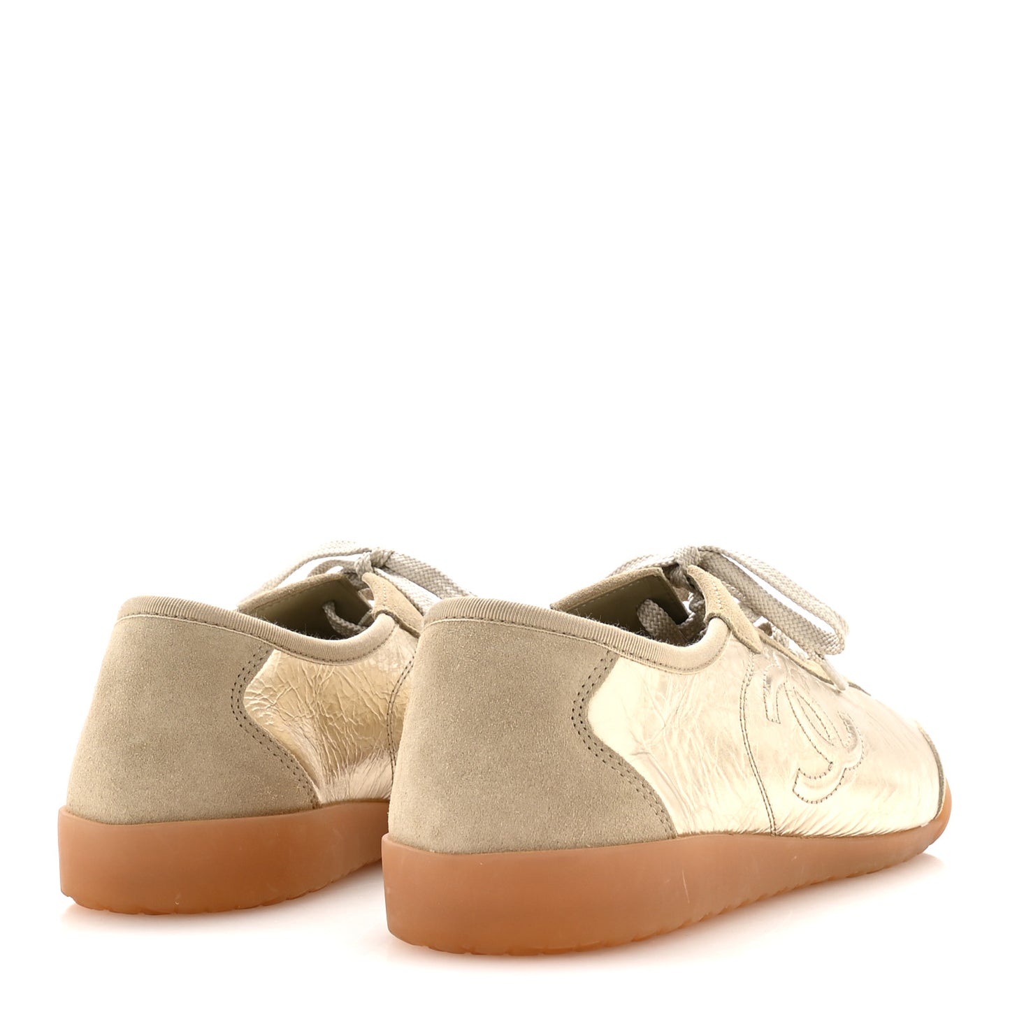 Laminated Calfskin Suede CC Sneakers 38 Gold