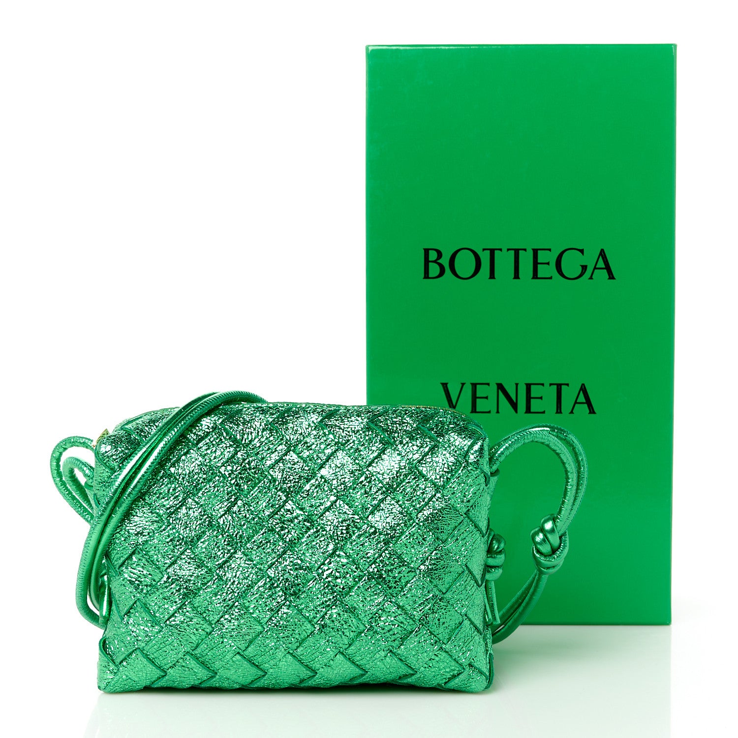 Bottega Veneta Metallic Calfskin Intrecciato Mini Loop Camera Bag Parakeet 10 of 10