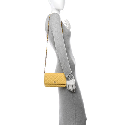 Chanel Caviar Quilted Tiny CC Wallet On Chain WOC Yellow 2 of 11