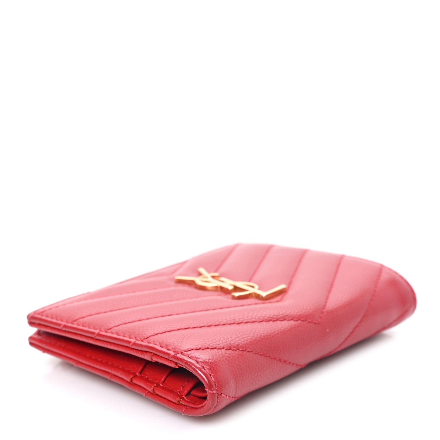 Saint Laurent Grain De Poudre Matelasse Chevron Monogram Zipped Card Case Rouge Eros 4 of 9