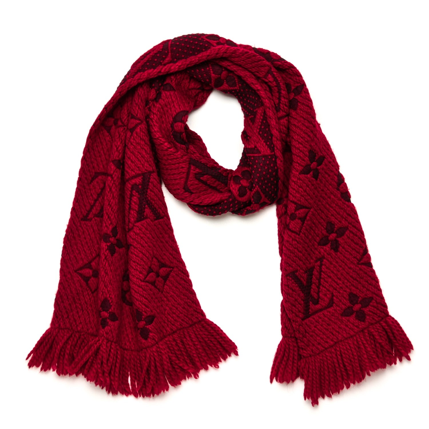 Louis Vuitton Wool Silk Logomania Scarf Rubis 1 of 5
