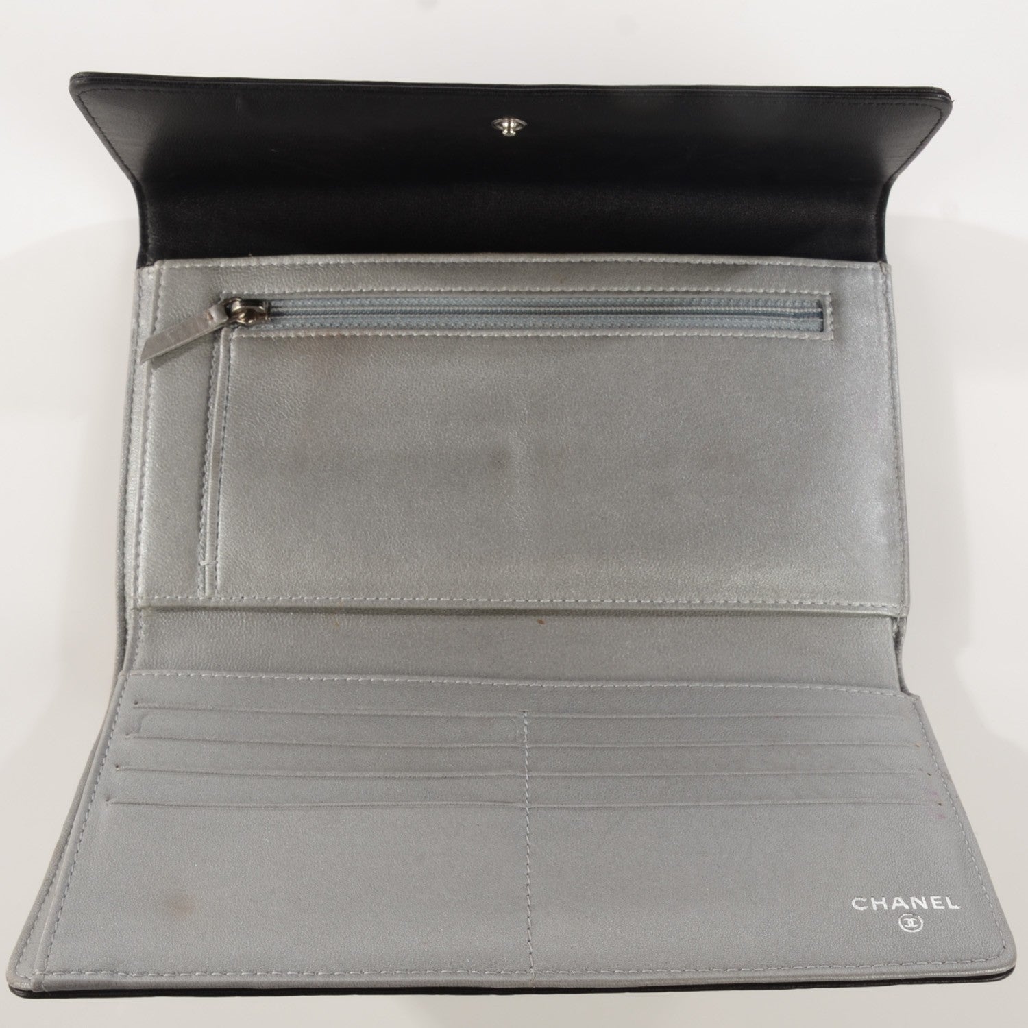 Chanel Lambskin Embossed Camellia Large Gusset Flap Wallet Black 6 of 9