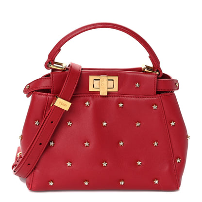 Fendi Nappa Crystal Stars Studded XS Peekaboo Iconic Satchel Fragola 1 of 8