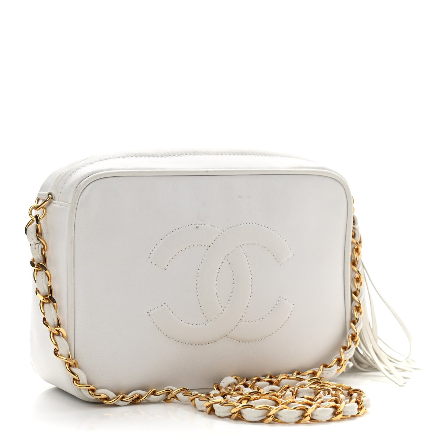 Lambskin CC Tassel Camera Case White