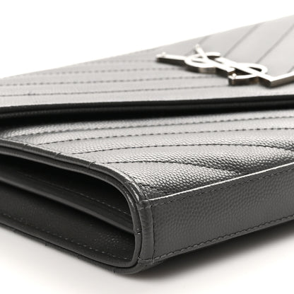 Saint Laurent Grain De Poudre Matelasse Chevron Monogram Chain Wallet Storm 9 of 10