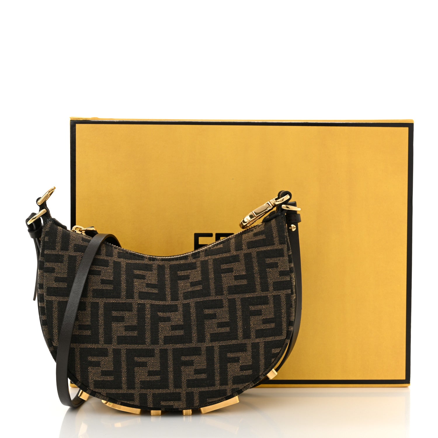 Fendi Fabric Jacquard Vitello Grace FF 1974 Mini Fendigraphy Hobo