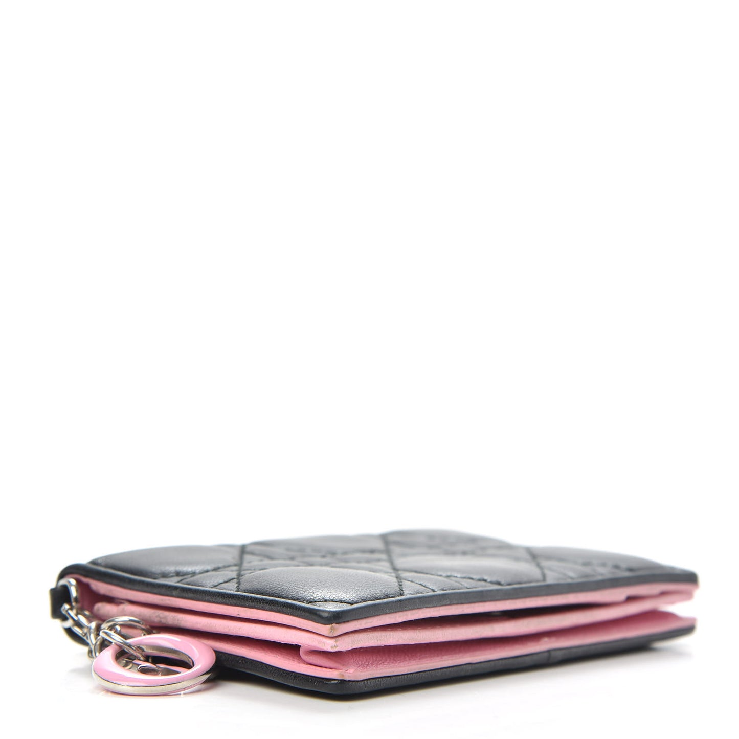 Lambskin Cannage Bi-Color Small Lady Dior Flap Card Holder Black Pink