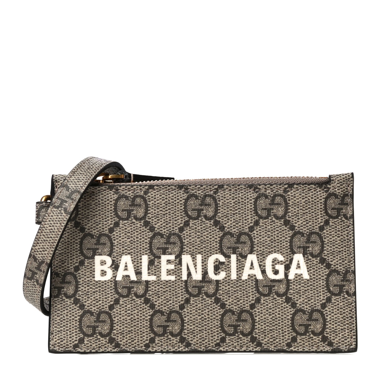 X BALENCIAGA GG Supreme Monogram Logo Card Case With Strap Beige Ebony