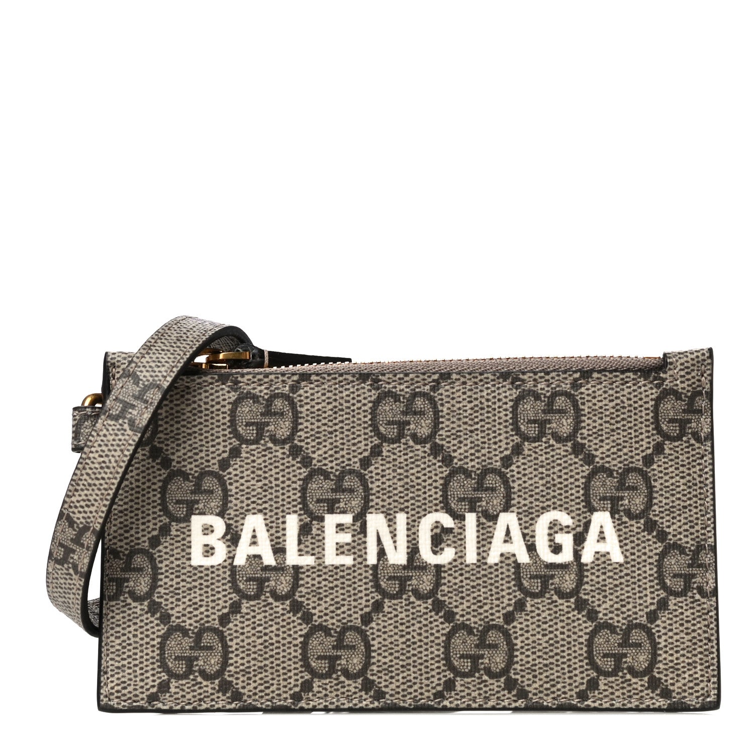Gucci X BALENCIAGA GG Supreme Monogram Logo Card Case With Strap Beige Ebony 1 of 10