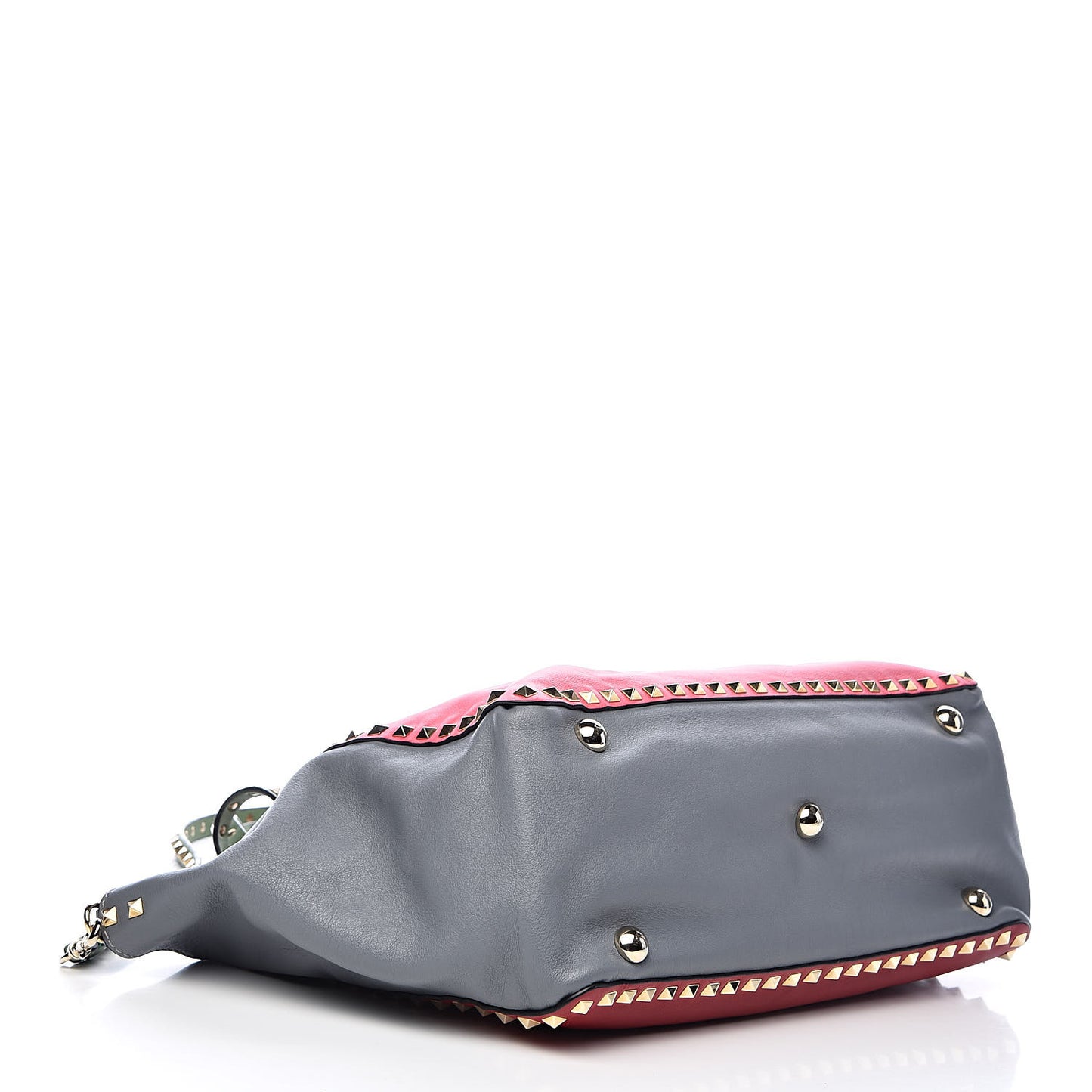Vitello Colorblock Medium Rockstud Tote Deep Rose Clover Grey Scarlet