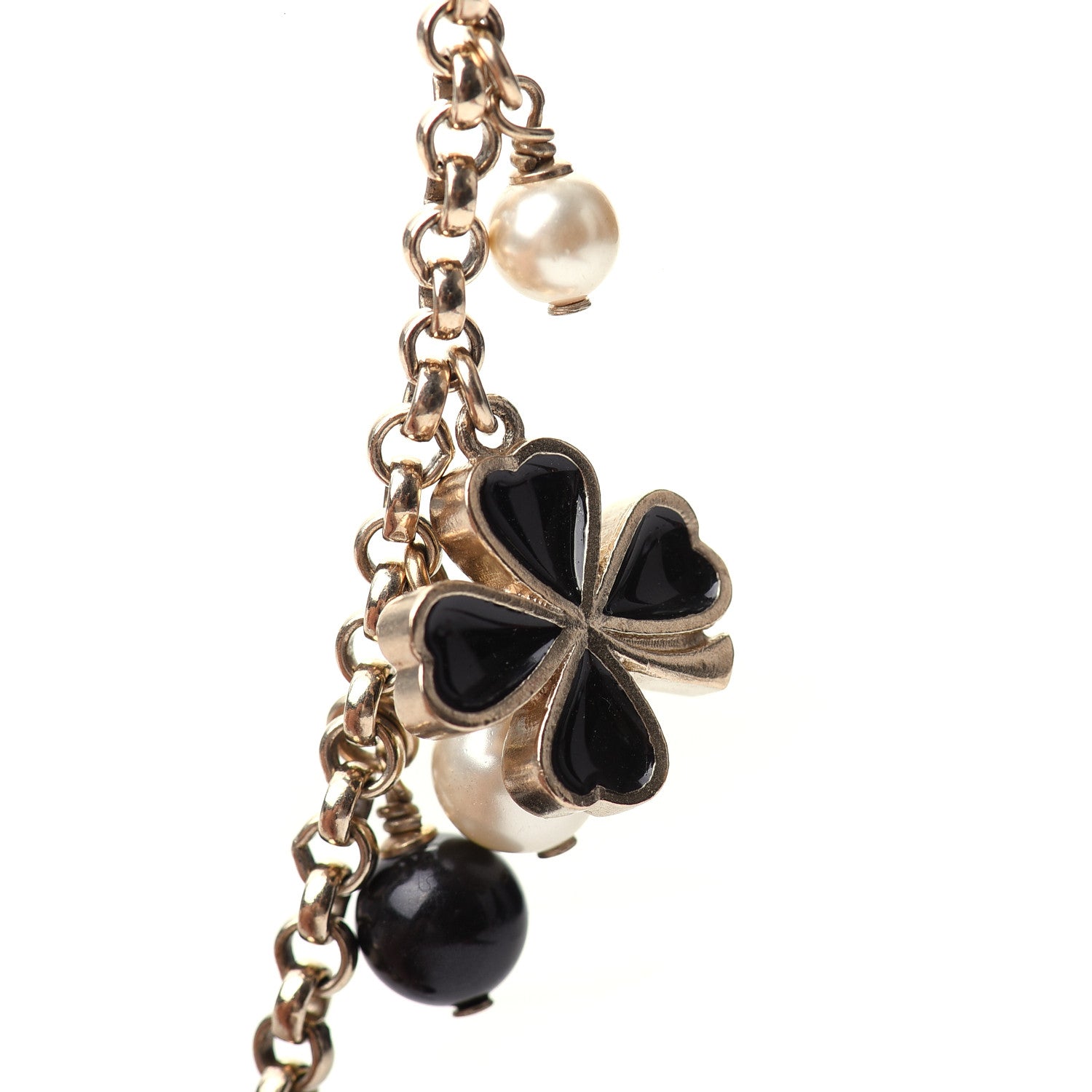 Chanel Pearl Beaded Enamel CC Coco Long Necklace Black Gold 5 of 6