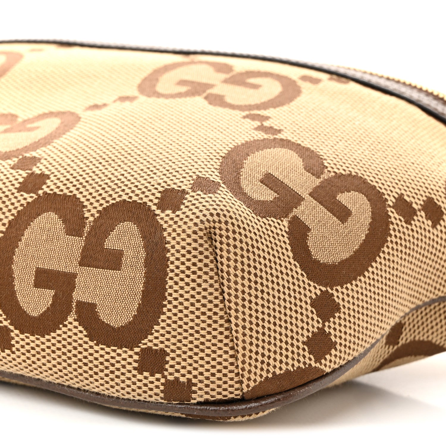 Gucci Monogram Jumbo GG Textured Dollar Calfskin Web Belt Bag Camel Ebony New Acero 10 of 10