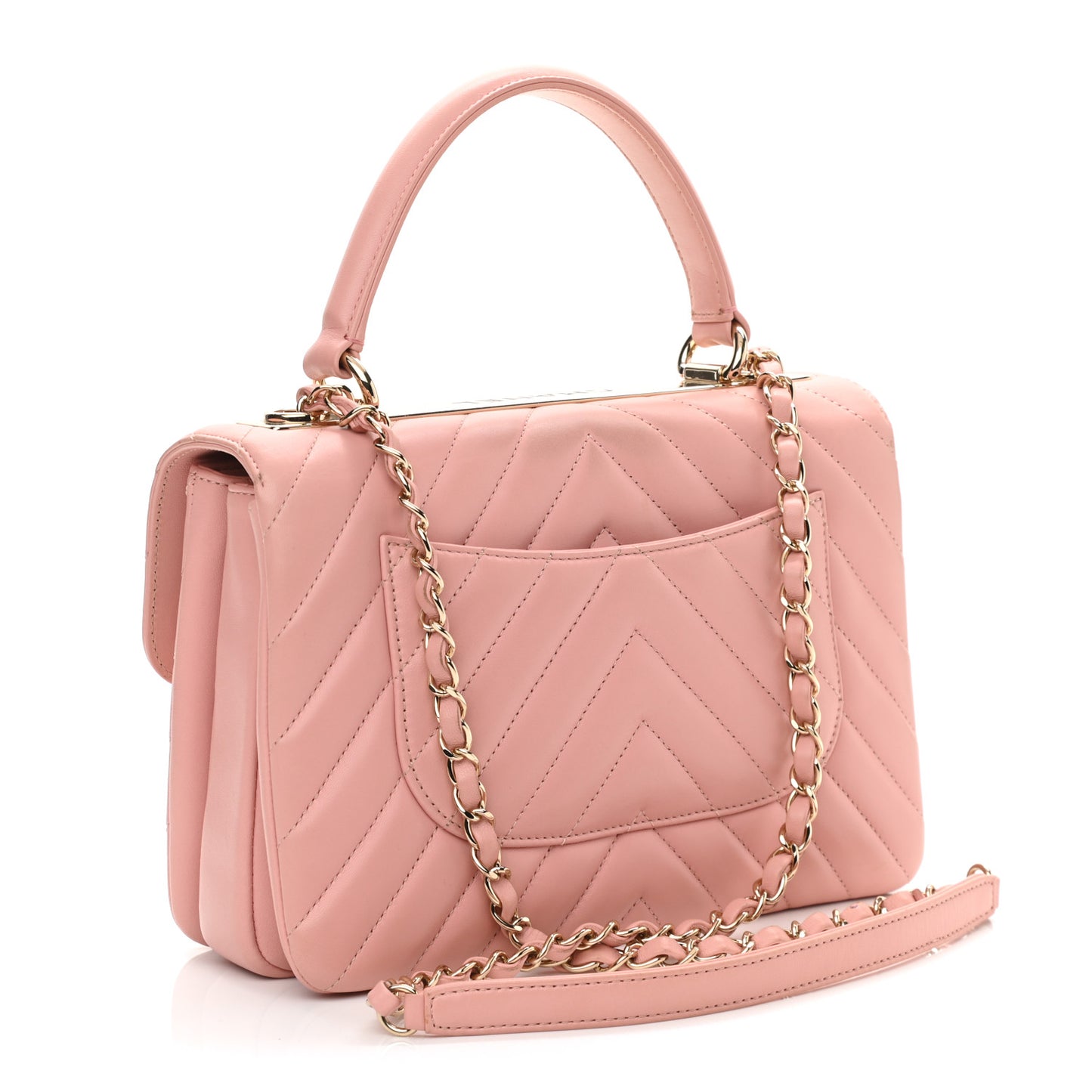 Lambskin Chevron Quilted Small Trendy CC Dual Handle Flap Bag Light Pink