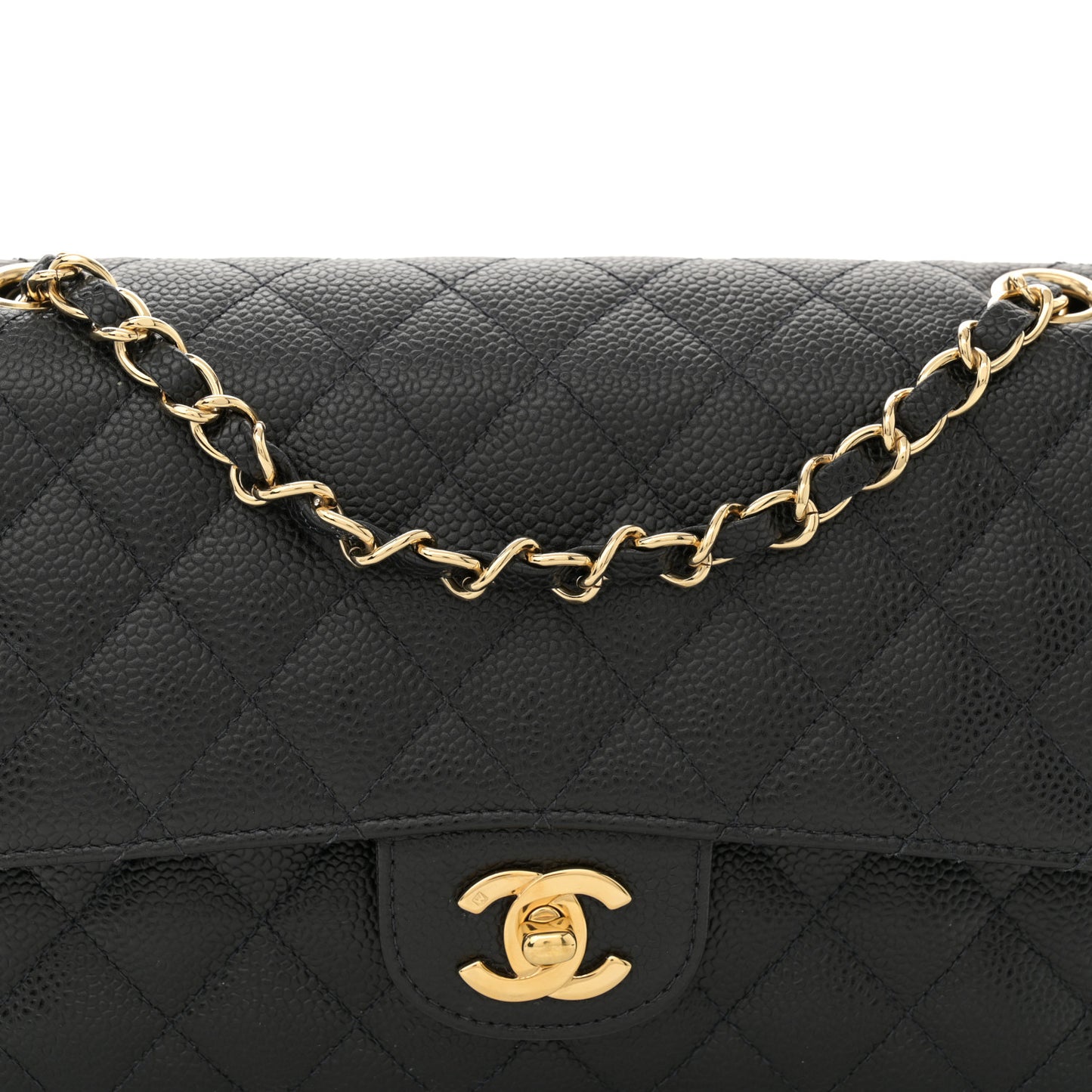 Caviar Quilted Medium Double Flap Black