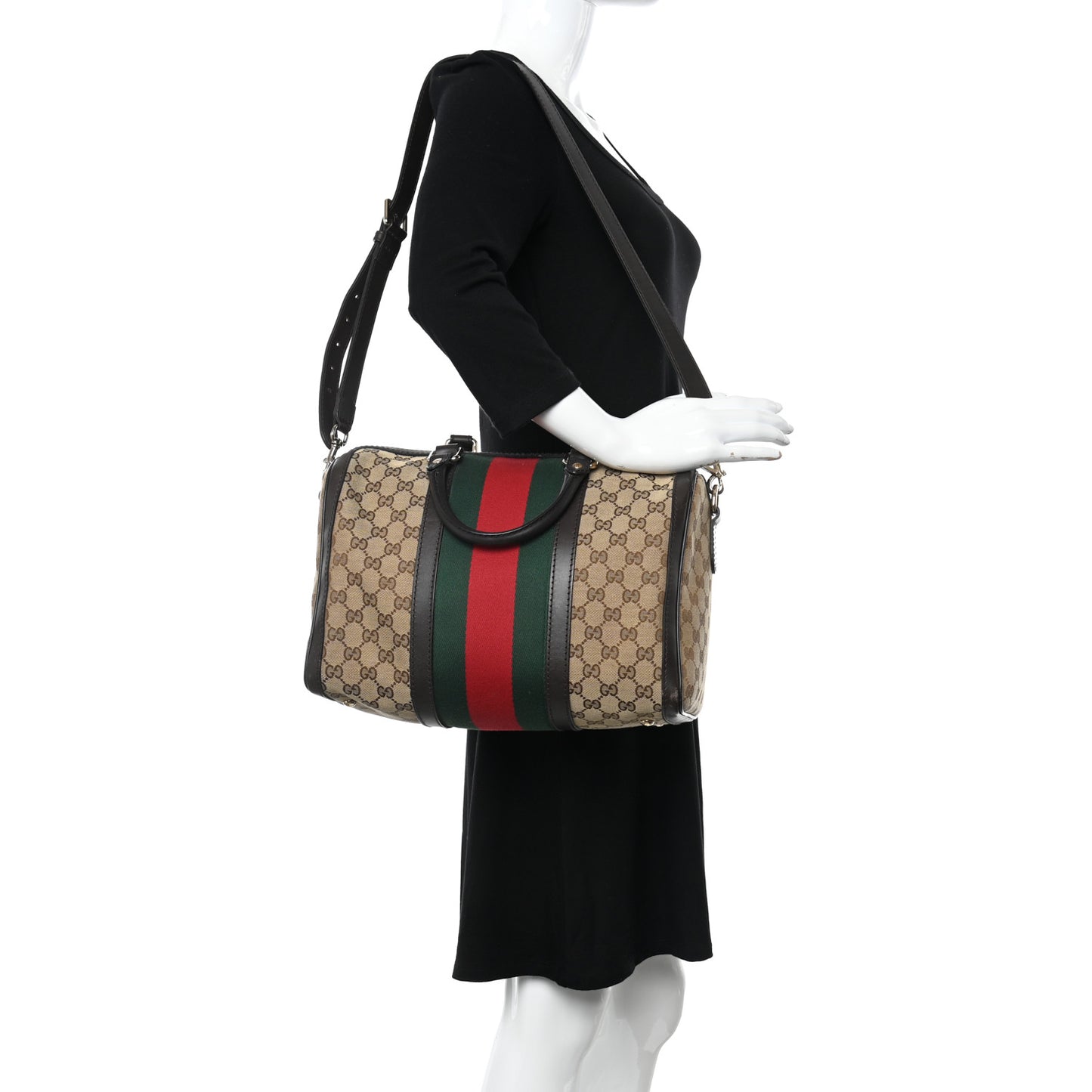Monogram Selleria Calfskin Vintage Web Medium Boston Beige Ebony Cocoa