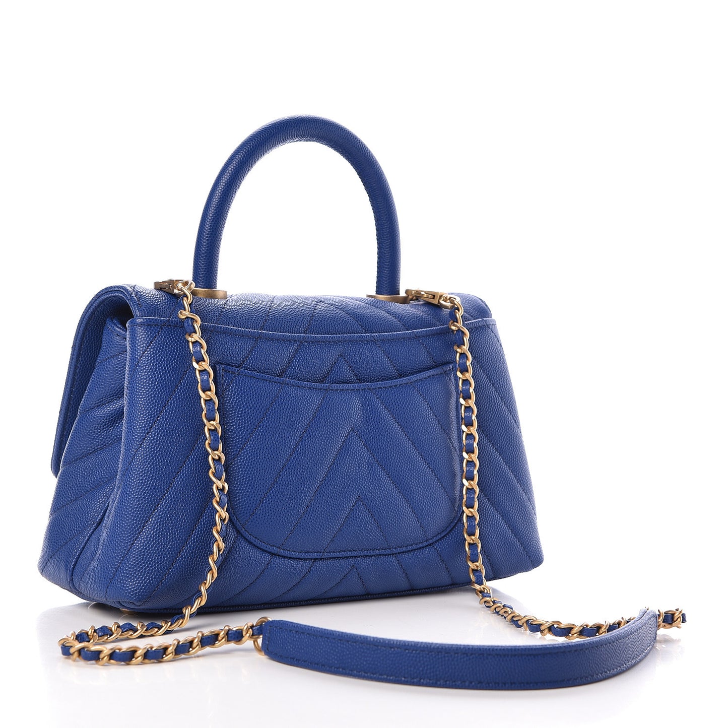Caviar Chevron Quilted Mini Coco Handle Flap Blue
