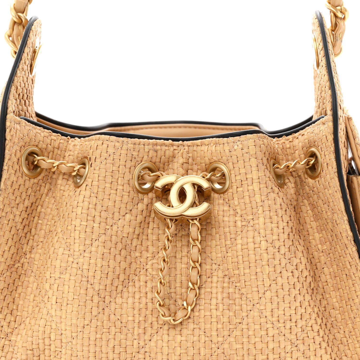 Chanel Braided Raffia Calfskin Quilted Mini Chanel 25 Handbag Beige Black 8 of 11