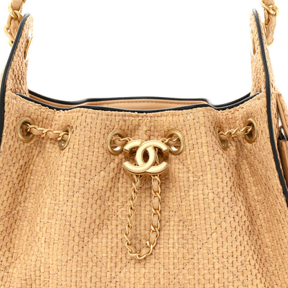 Chanel Braided Raffia Calfskin Quilted Mini Chanel 25 Handbag Beige Black 8 of 11