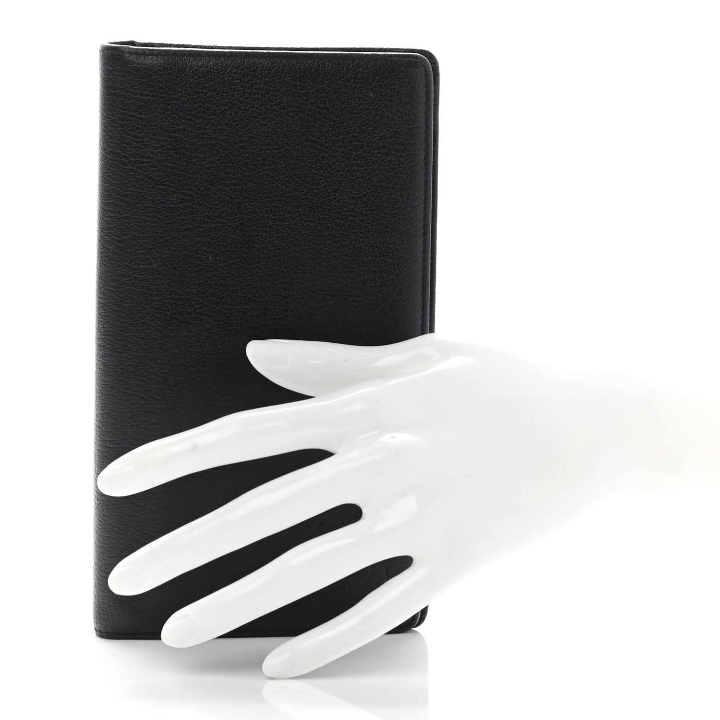 Goatskin Camellia Embossed Yen Wallet Black