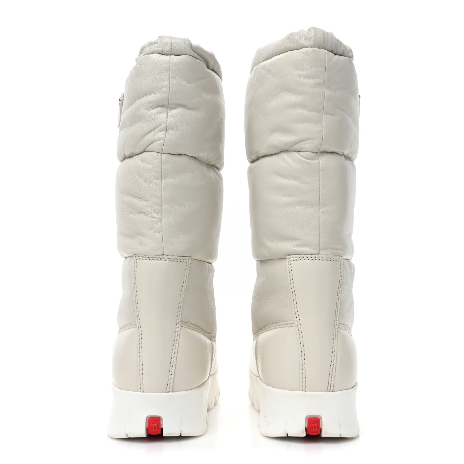 Prada Nappa Metal Triangle Logo Padded Moon Boots 36.5 White 4 of 9
