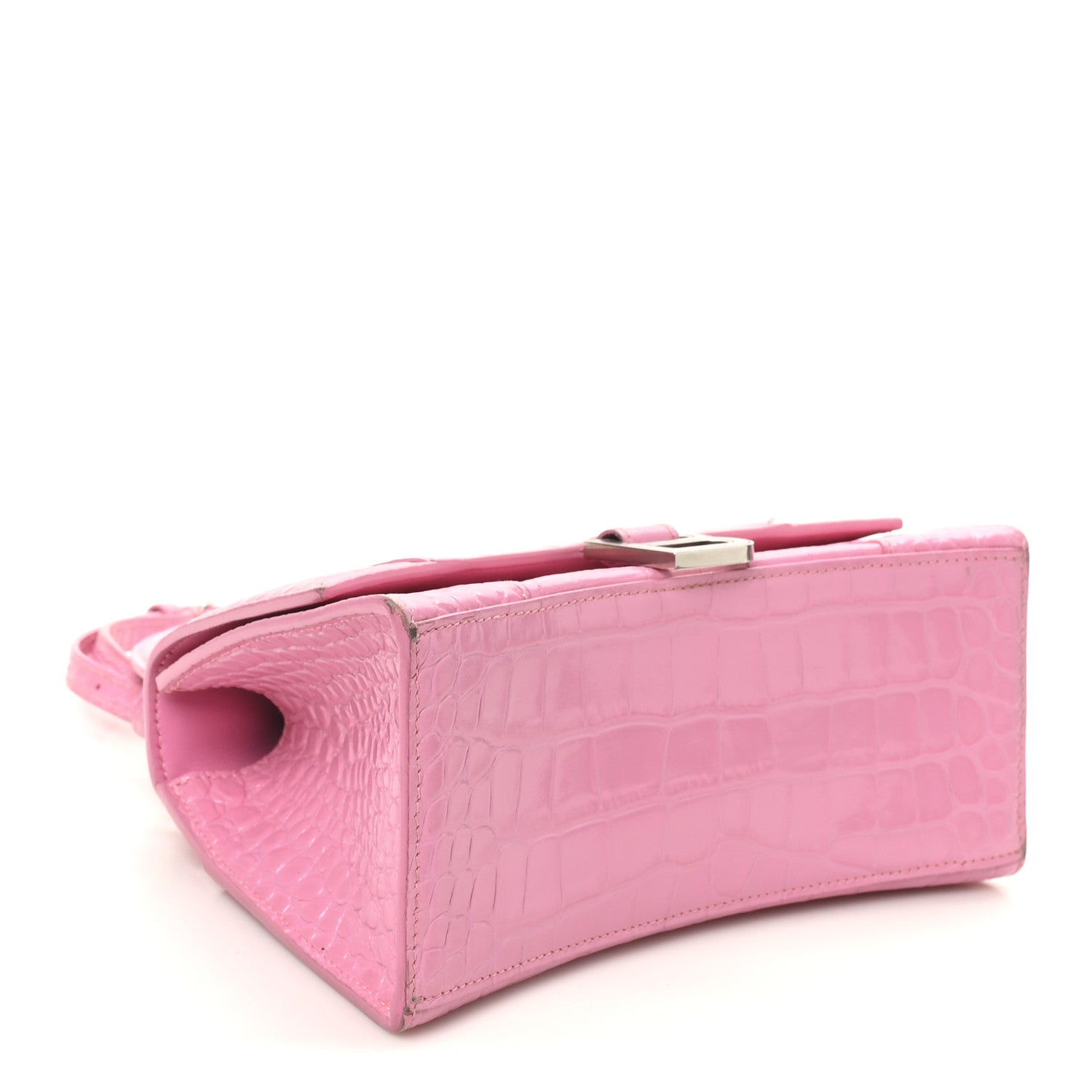Balenciaga Shiny Calfskin Crocodile Embossed Small Hourglass Top Handle Bag Candy Pink 4 of 11