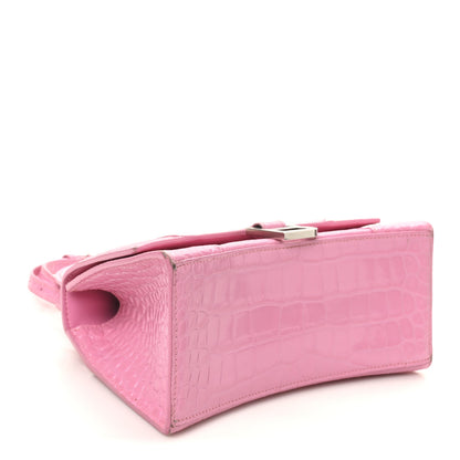 Balenciaga Shiny Calfskin Crocodile Embossed Small Hourglass Top Handle Bag Candy Pink 4 of 11