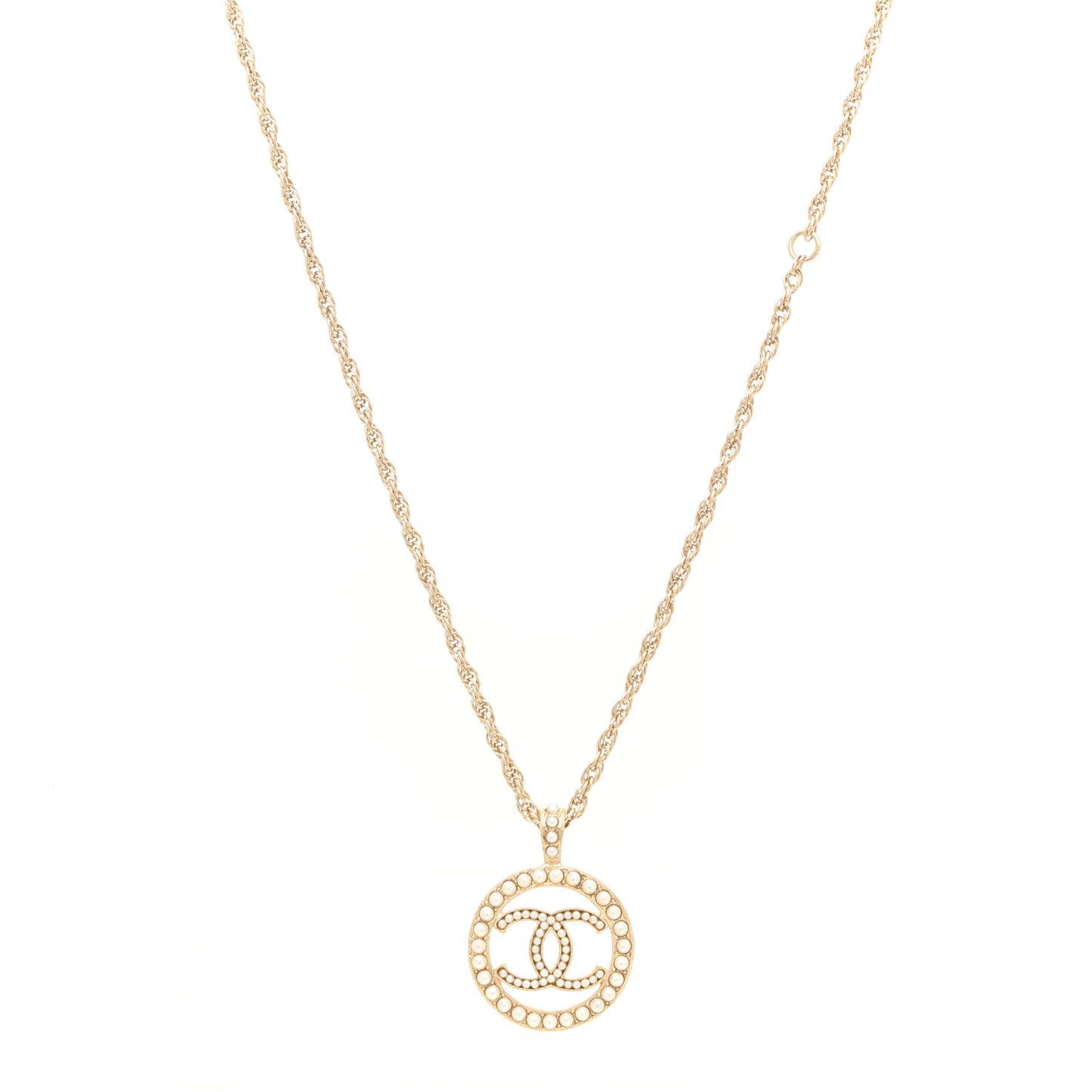 Pearl CC Round Pendant Necklace Gold