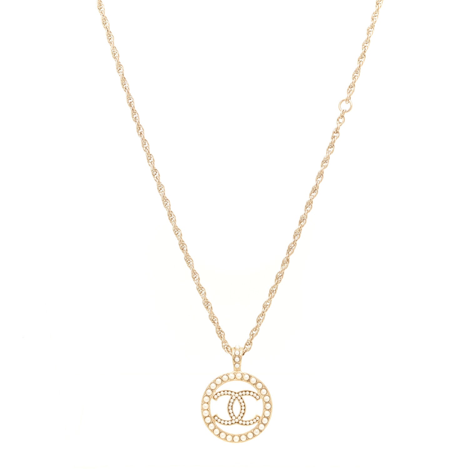 Chanel Pearl CC Round Pendant Necklace Gold 1 of 5