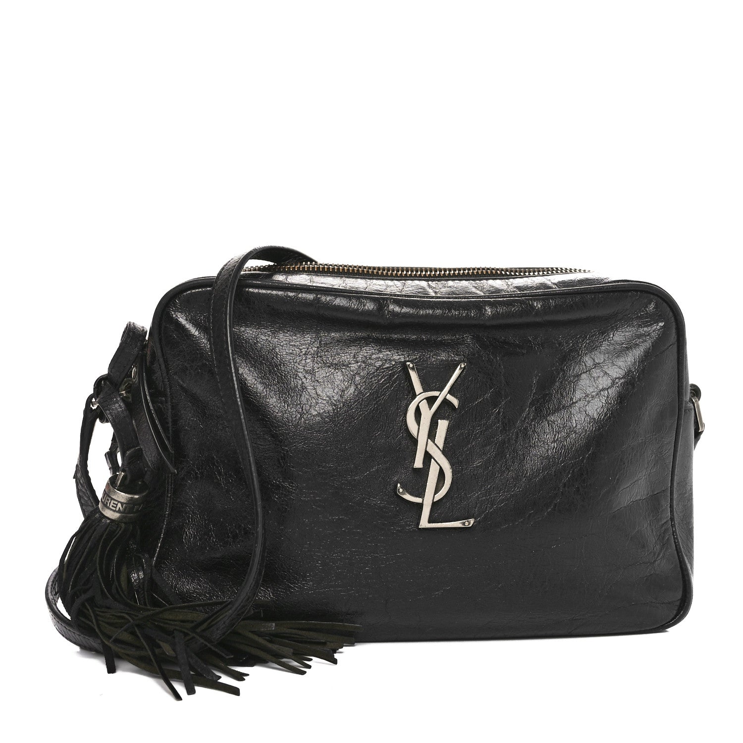 Saint Laurent Cracked Shiny Calfskin Monogram Lou Camera Bag Black 1 of 10